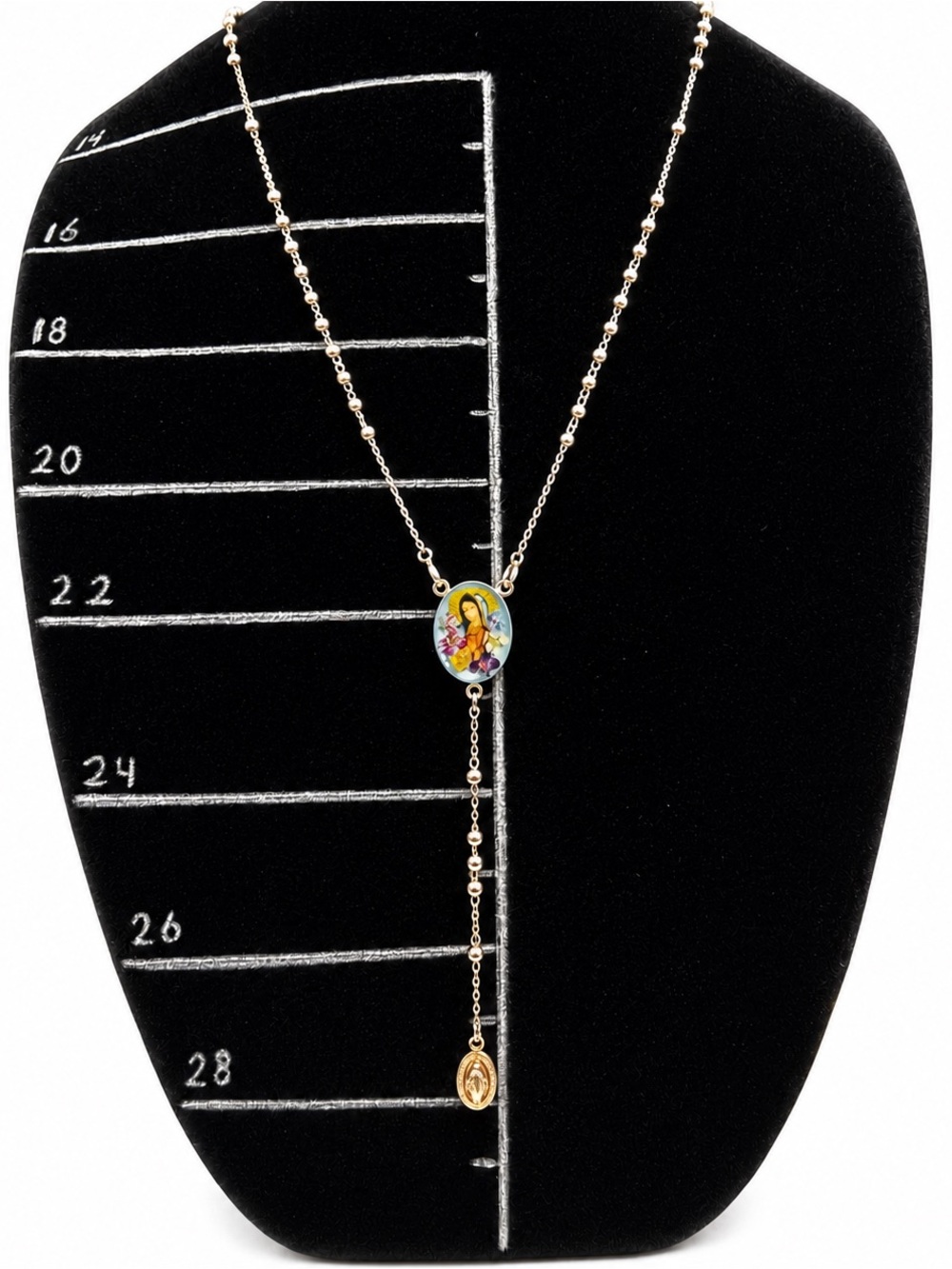 Vintage Mexican Sterling Silver Our Lady of Guadalupe Lariat Necklace .925 ATI